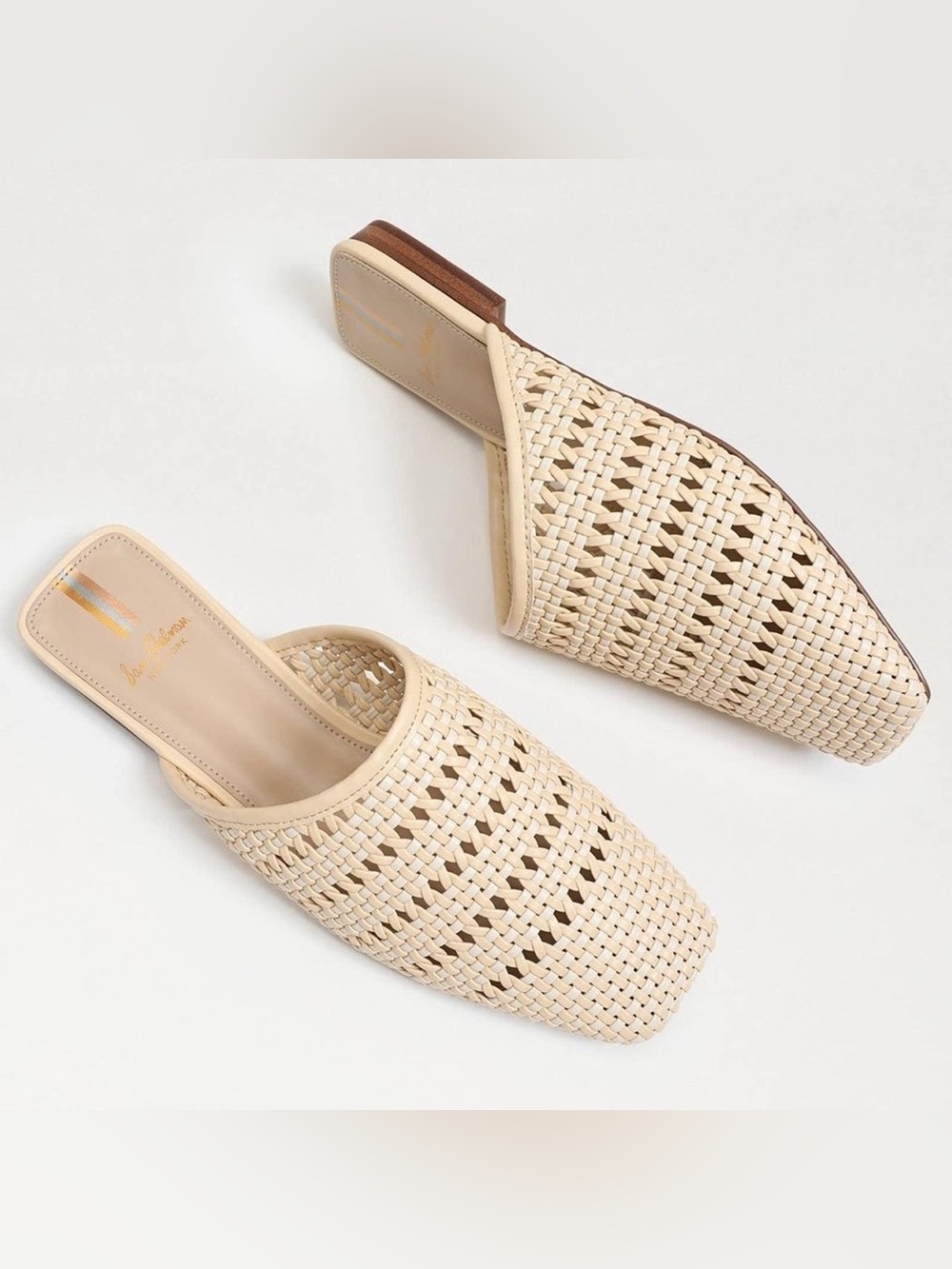 Sam Edelman Leona Eggshell Cream Woven Square-Toe Flat Mule Size 8